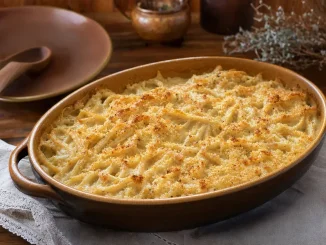 Flaczki z ostrym sosem i śmietaną zapiekane z parmezanem