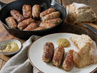Kiełbaski angielskie z wieprzowiny i cielęciny usmażone na maśle