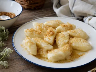 Leniwe pierogi polane masłem z bułką tartą