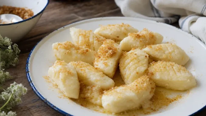 Leniwe pierogi polane masłem z bułką tartą