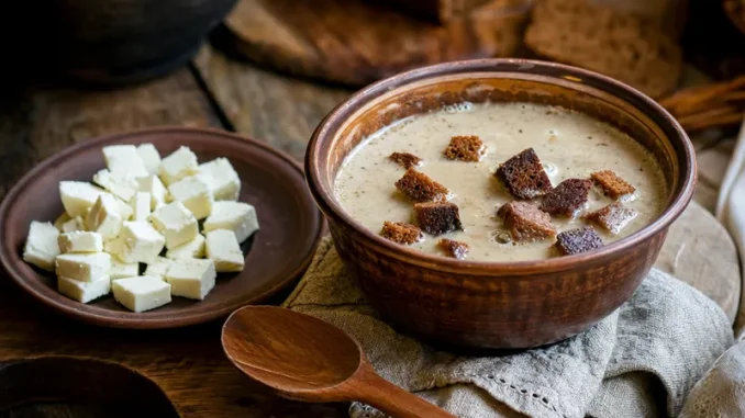 Piwo grzane jako zupa ze śmietaną i grzankami z chleba