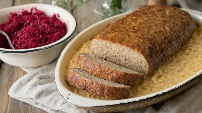 Klops pieczony w sosie śmietanowym z buraczkami