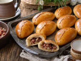Szpekuchy, pieczone pierożki drożdżowe z boczkiem i cebulą