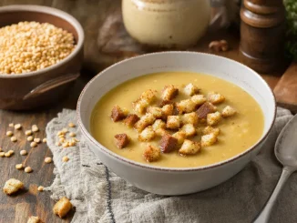 Zupa grochowa z grochu suchego z grzankami