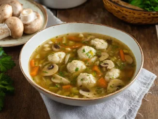 Zupa rybna wiedeńska z pulpetami rybnymi i pieczarkami