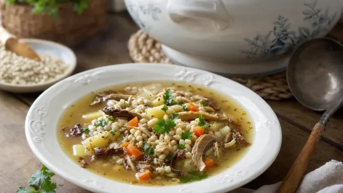 Zupa z kaczki z kaszą perłową i grzybkiem