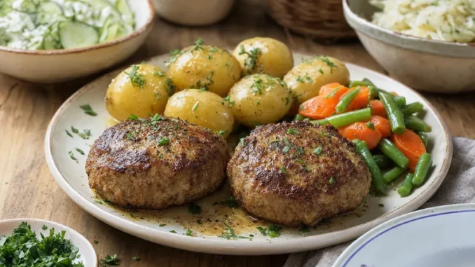 Befsztyk mielony z ziemniakami i jarzynkami