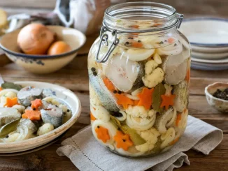 Marynata ze szczupaka w słoju z cebulą i jarzynkami