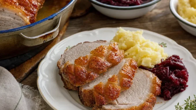 Pieczeń wieprzowa ze skórką z purée
