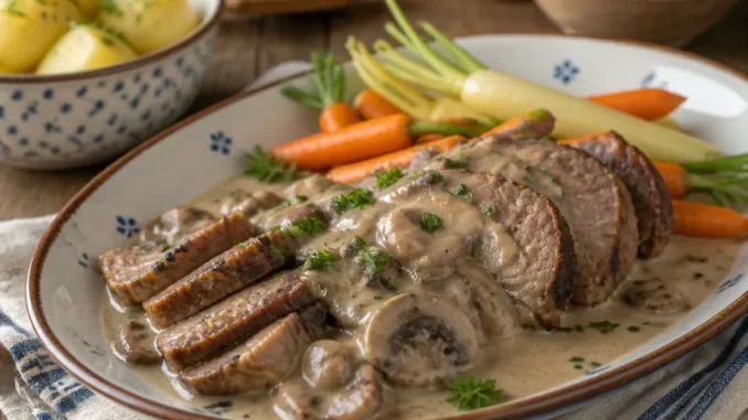 Pieczeń z grzybami i ze śmietaną