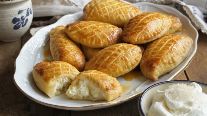 Pierogi z kaszą i serem zapieczone na złoto, z kratką naciętą nożem