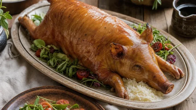 Prosię nadziewane pieczone z chrzanem