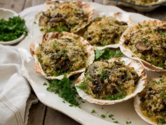 Ryż w muszlach z pieczarkami zapieczony z parmezanem