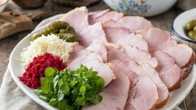 Szynka wędzona na gorąco z chrzanem