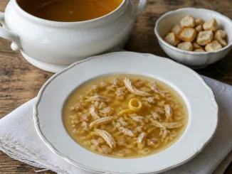 Zupa a la Reine, czyli złocisty rosół z kurą, cielęciną i ryżem