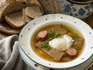 Zupa chlebowa z chlebem żytnim i jajkiem